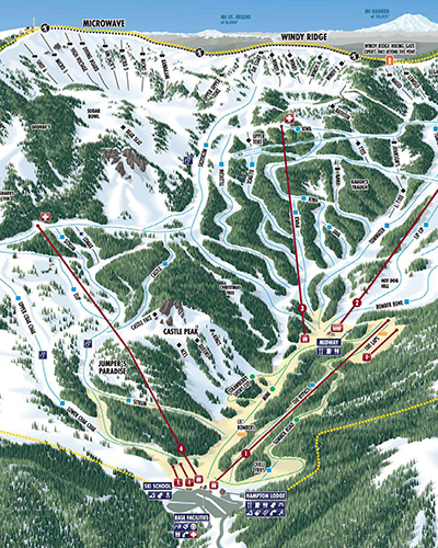 Mission Ridge trail map with Chairs 1, 3, and 4 in centered