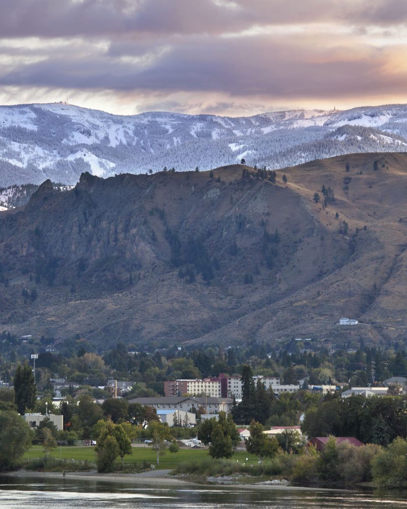 Photo of Wenatchee landscape and Mission Ridge snowy hills in the background
