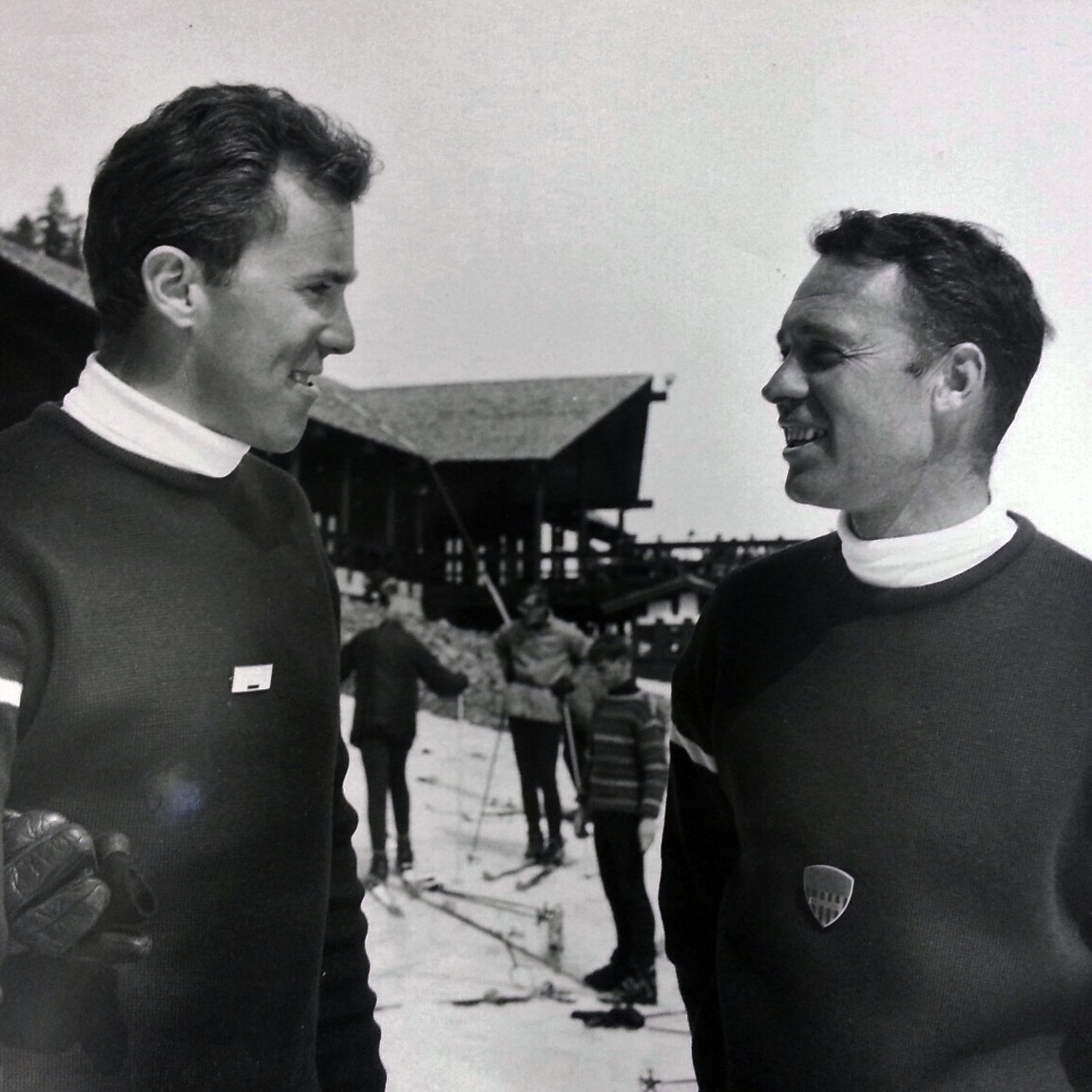 Historical black and white photo of Gordon West and Otto Ross on the right.