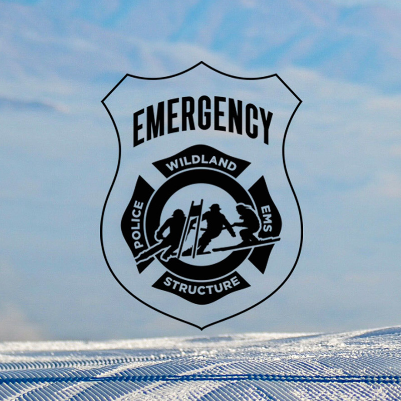 Firefighter Appreciation logo over image of clouds and corduroy snow
