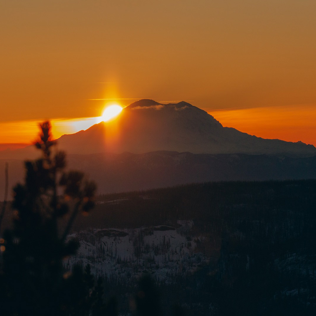 Mt. Rainier close up at sunset as seen from Mission Ridge summit.