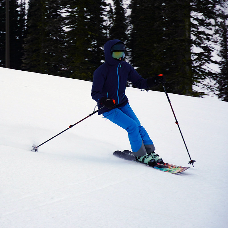 Skier in blue on the Tumwater run at Mission Ridge.
