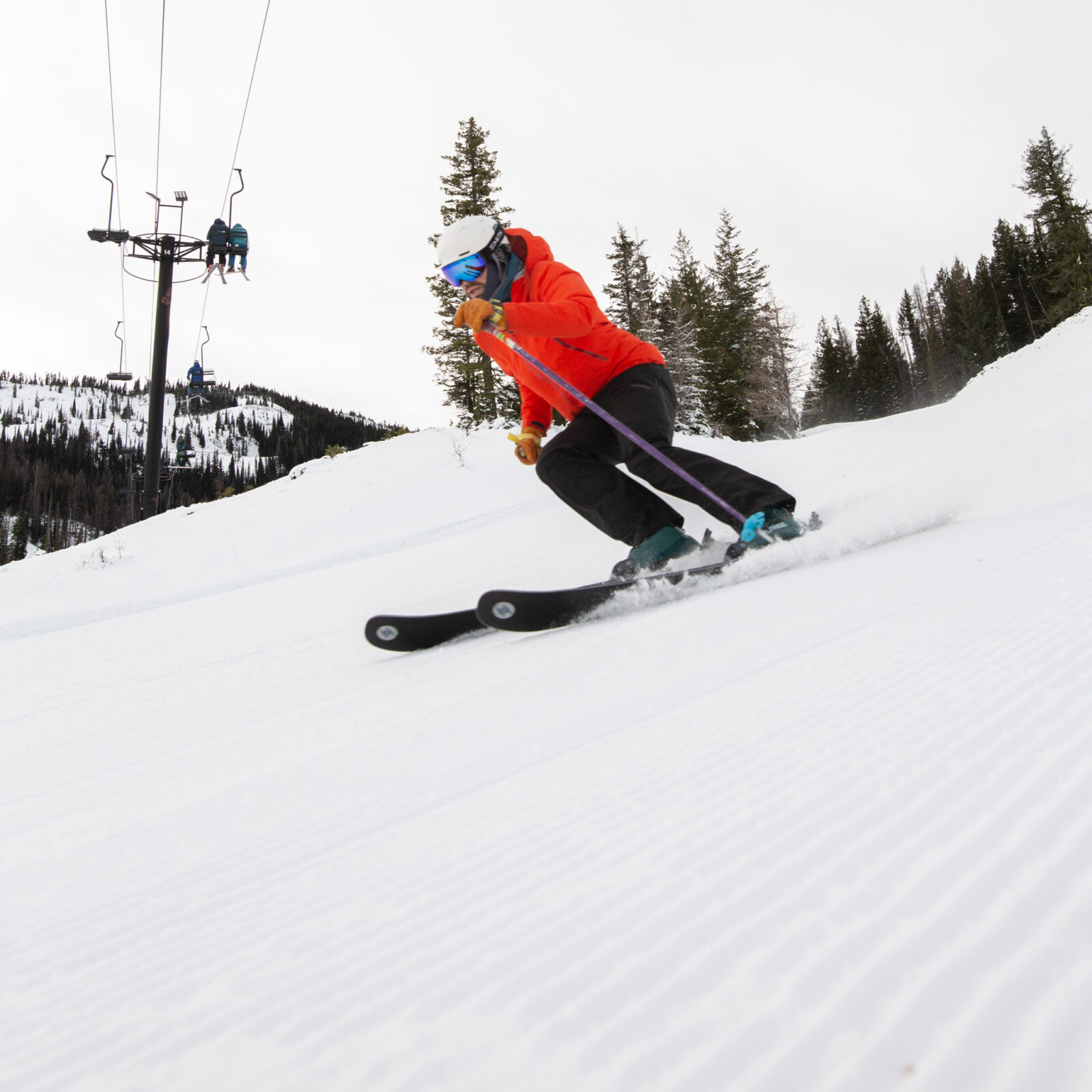 Skier in red going down Chair 4