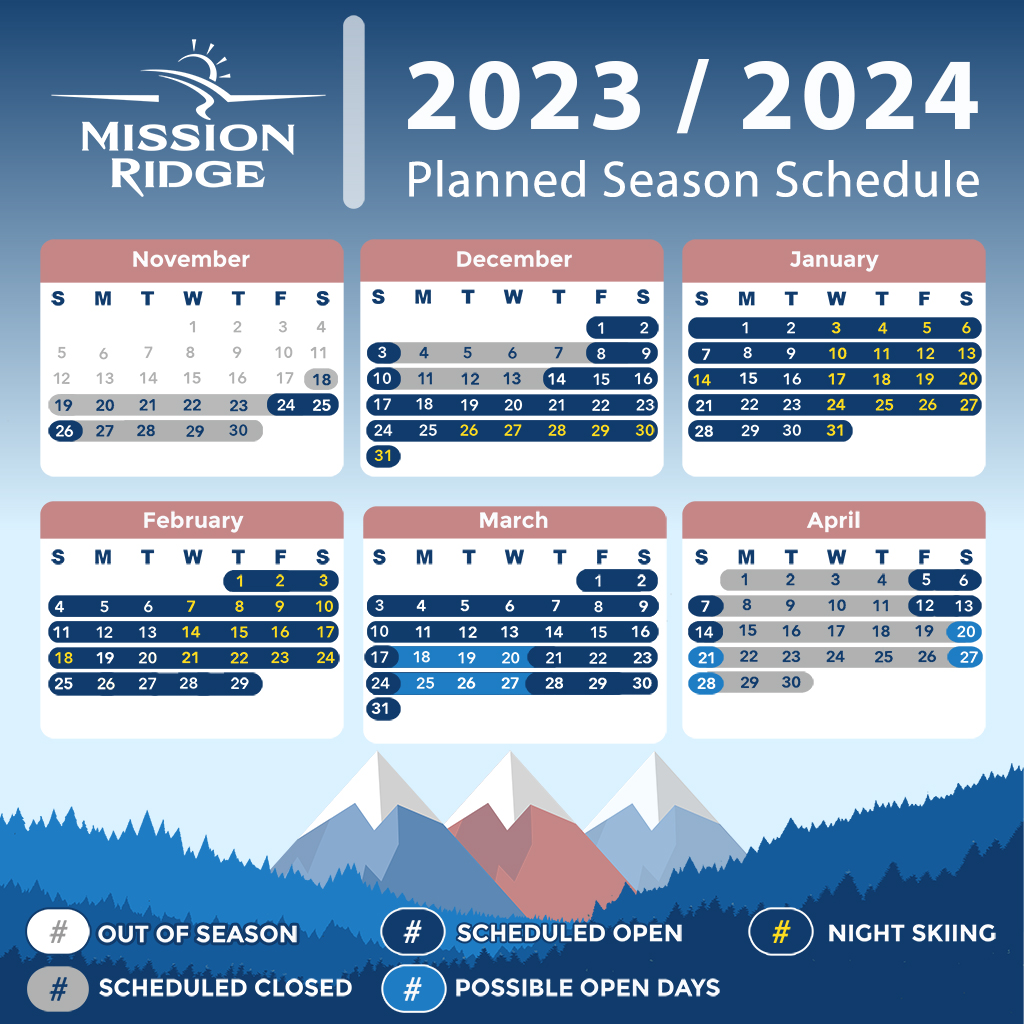 Mission Ridge 2023/2024 Planned Season Schedule