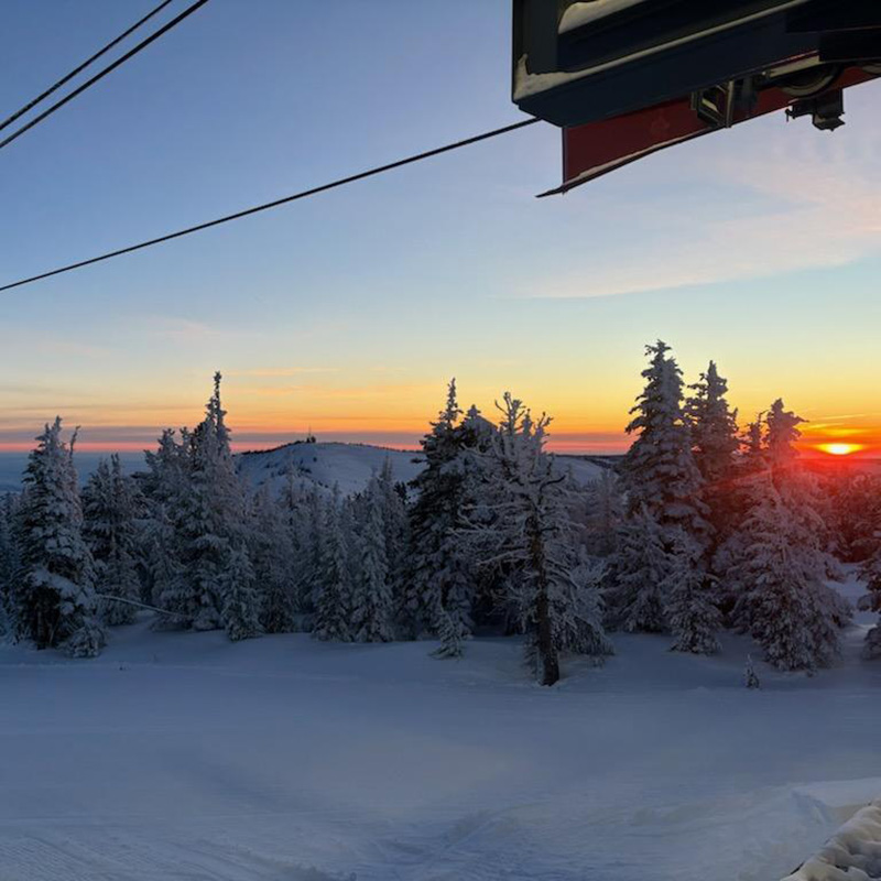 Sunrise behind Windy Ridge from the top of Chair 2 at Mission Ridge.