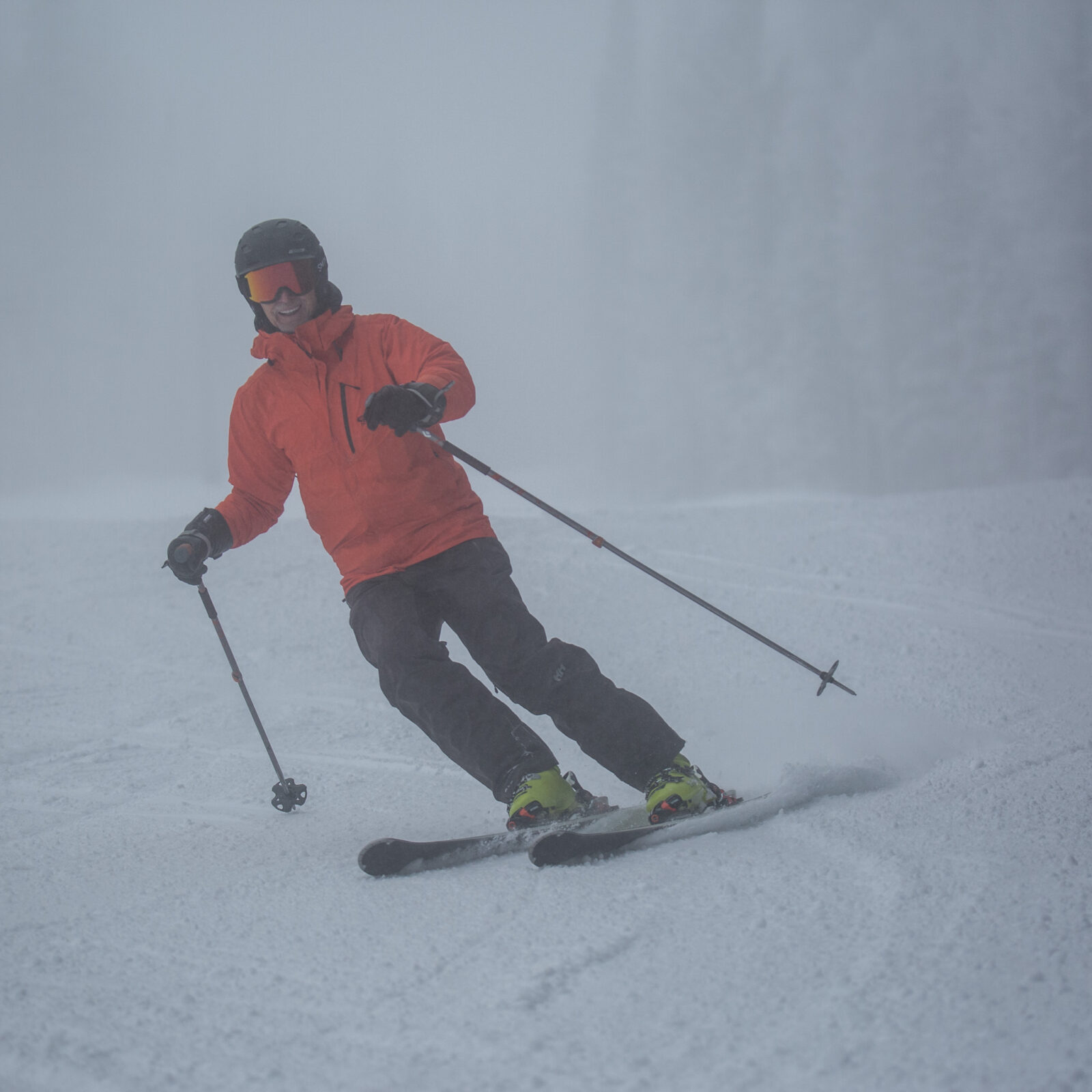 Chair 3 groomers, red jacket
