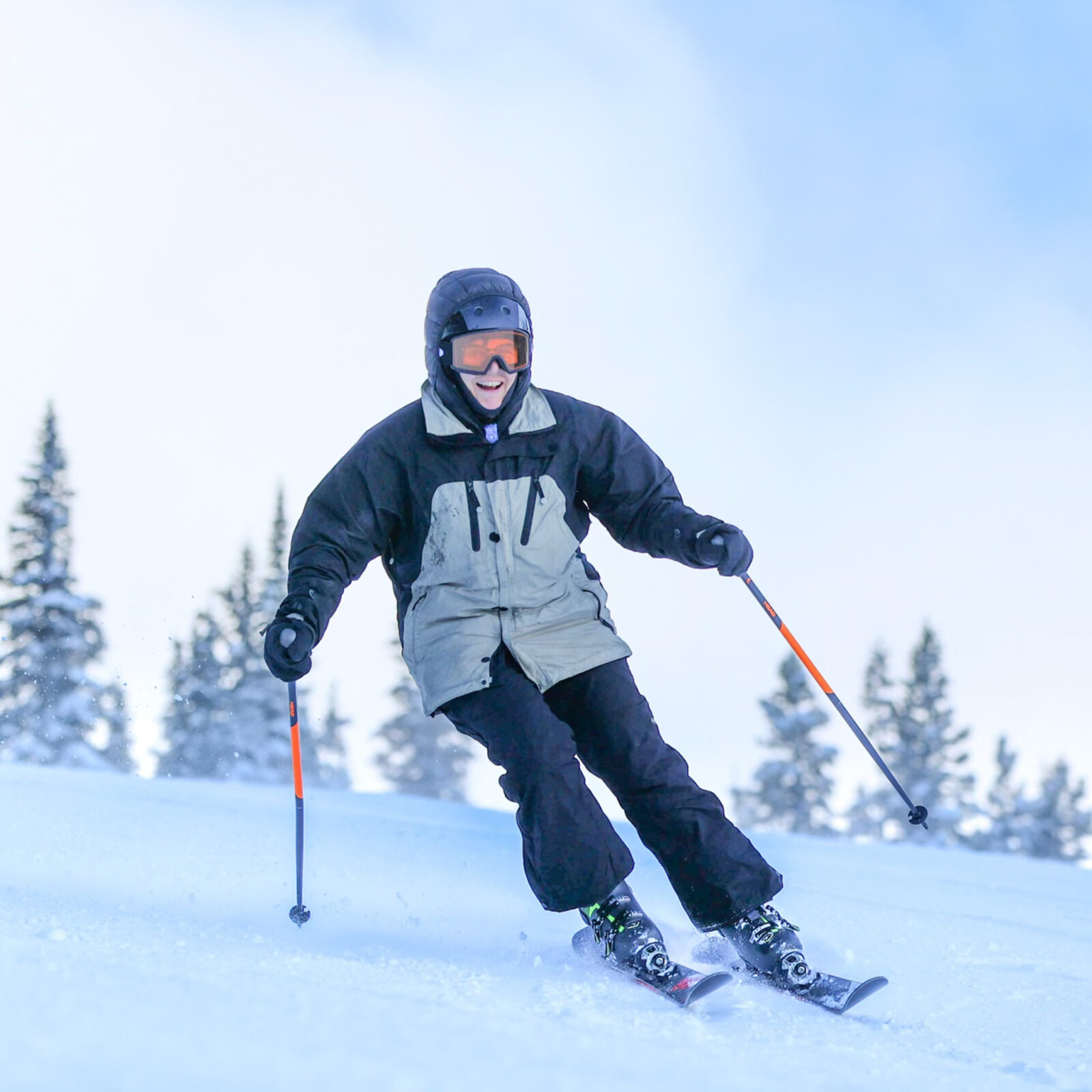 Blue Sky day skiier.