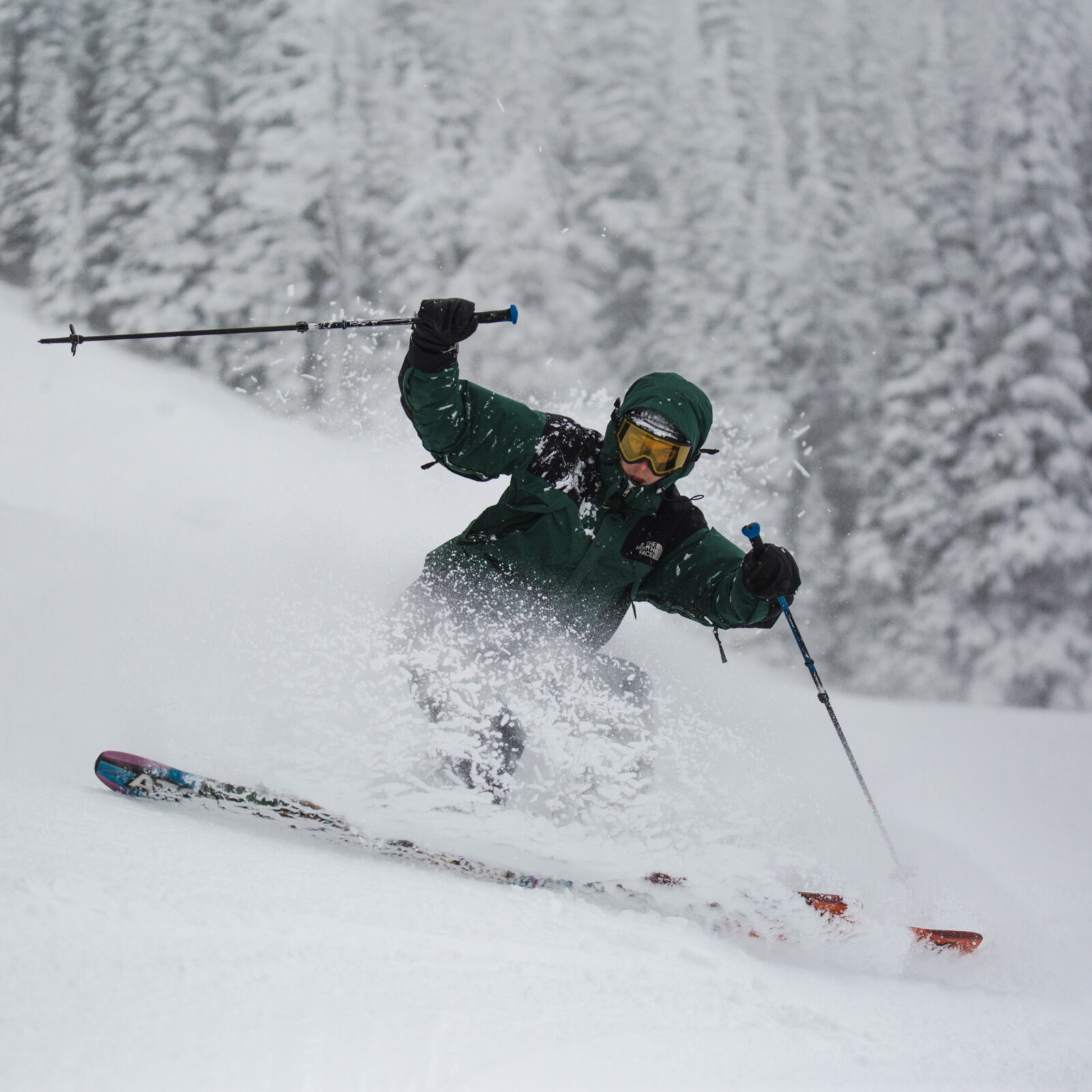 Fun in the snow with 1.5" of new. Skier on tumwater