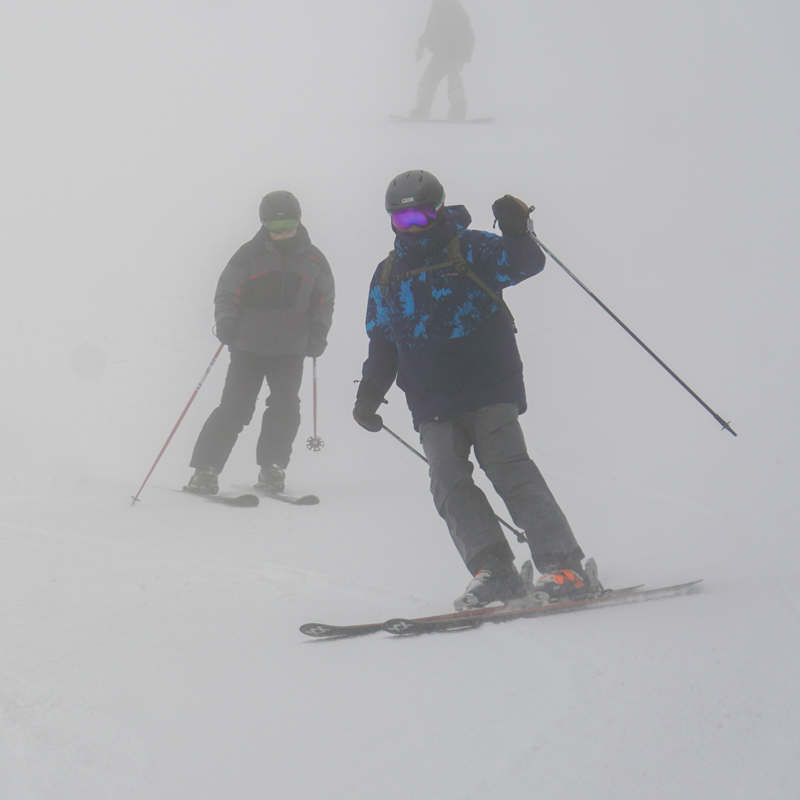 skiing Tumwater on a foggy day
