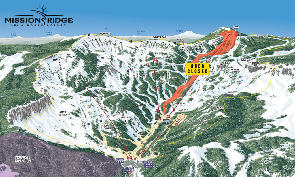 Uphill Policy closure map indicating Sunspot and Tumwater closed.