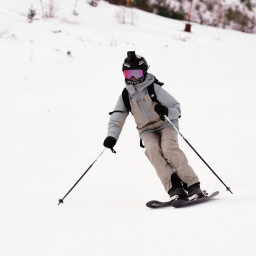 A skier descends the Mimi trail at Mission Ridge.
