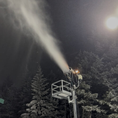 Snow gun firing at night at Mission Ridge.