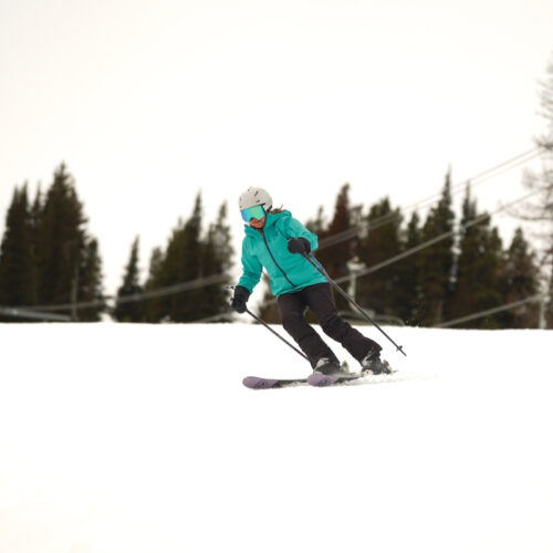 A skier descends the Tumwater run at Mission Ridge on an overcast day.