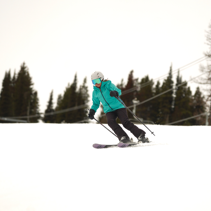A skier descends the Tumwater run at Mission Ridge on an overcast day.