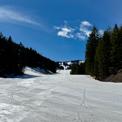 View up Mimi run at Mission Ridge on a sunny day.