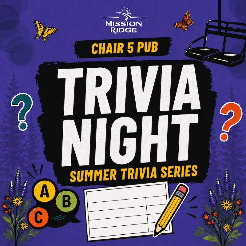 Mission Ridge Summer Trivia Series graphic for Chair 5 Pub trivia nights.