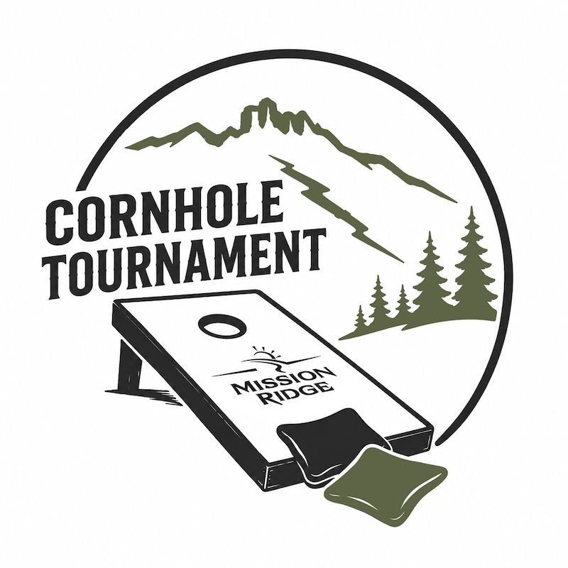 Cornhole tournament logo showing cornhole set with text "cornhole tournament"