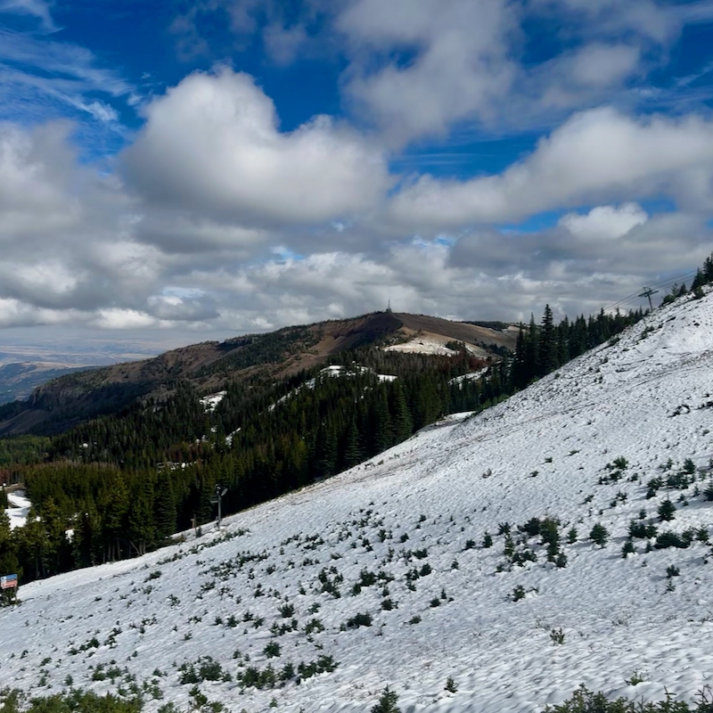 View from Katsuk trail with an early season snowfall looking toward Sunspot and Wenatchee Motunain.